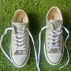 Converse Metallic Silver Low Top Sneakers with White Laces